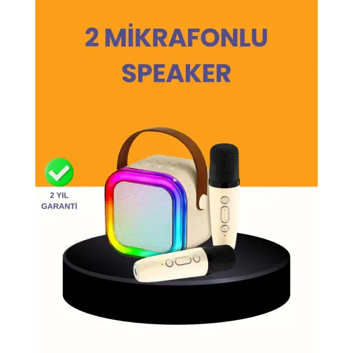 AsilTech Çift Mikrofonlu Kompakt Karaoke Hoparlör – Uzun Pil Ömrü