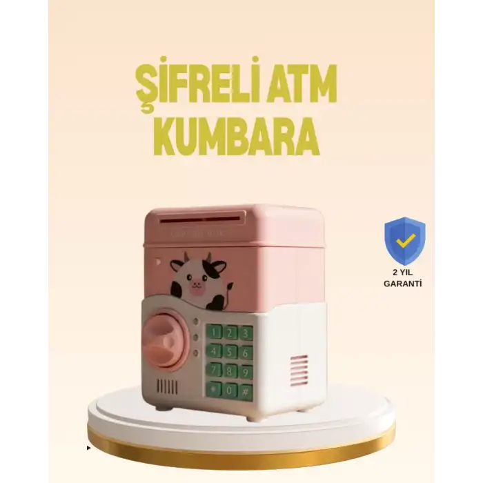 AsilTech Çocuklar İçin Pembe ATM Görünümlü Elektronik Kumbara