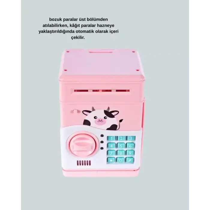 AsilTech Çocuklar İçin Pembe ATM Görünümlü Elektronik Kumbara