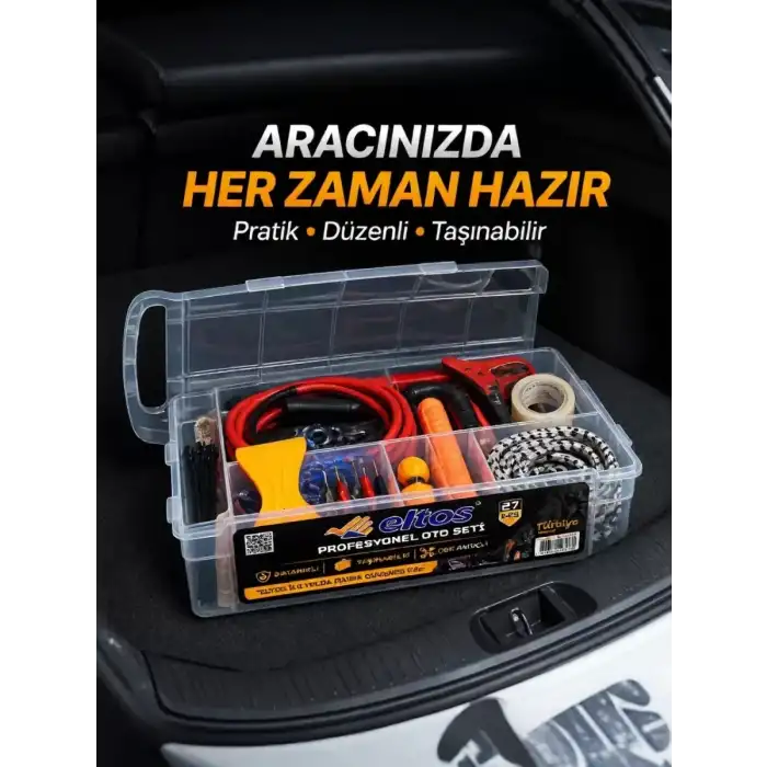 AsilTech Çok Amaçlı 27 Parça Araç Acil Durum Ekipman Seti Düzenli Taşıma Kutulu
