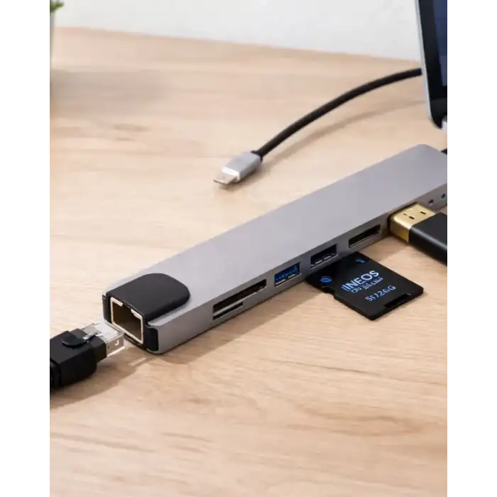 AsilTech Çok Fonksiyonlu Type C Hub USB HDMI Ethernet Kart Okuyucu