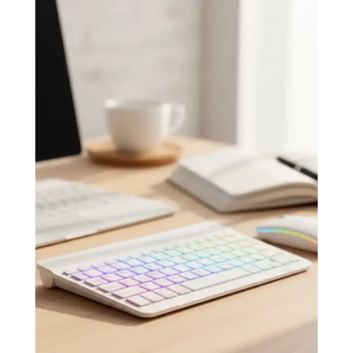 AsilTech Çoklu Cihaz Uyumlu Kablosuz Klavye Mouse Seti Aydınlatmalı