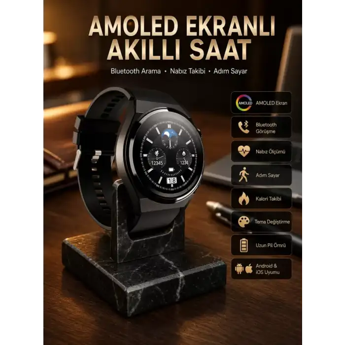 AsilTech Çoklu Kordon Hediyeli Akıllı Saat Çağrı Cevaplama Müzik Dinleme Dokunmatik Ekran