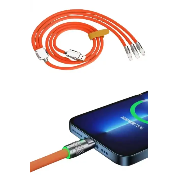 AsilTech Çoklu Şarj Kablosu USB Type-C İOS Uyumlu 120W Hızlı Şarj Kablosu