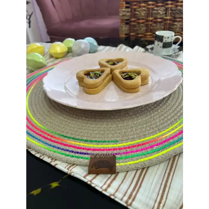 AsilTech DecoHandy 39cm Neon Renkli Şeritli Jüt Örme Supla Amerikan Servis