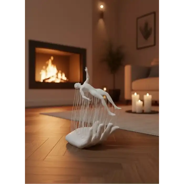 AsilTech Dekoratif El Üzerinde İnsan Figürü Beyaz Minimal Sanatsal Biblo