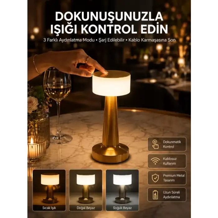 AsilTech Dekoratif Masa Lambası Dokunmatik Renk Değiştirebilen Gece Lambası