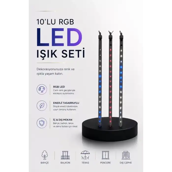 AsilTech Dekoratif Ortam Aydınlatması RGB LED 10’lu Çubuk Seti