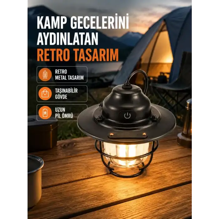 AsilTech Dekoratif ve Fonksiyonel Taşınabilir Kamp Gece Lambası