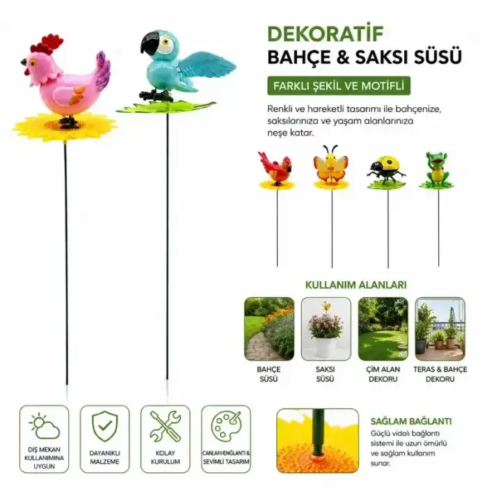 AsilTech Dekoratif Yaylı Hayvan Figürlü - Bahçe ve Saksı Süsü - Dış Mekan Dekoru