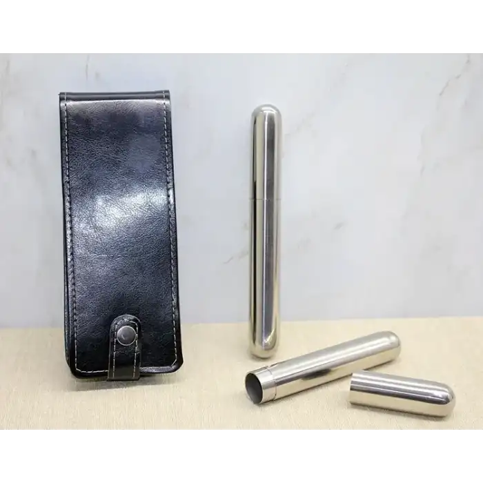 AsilTech Deri Kılıflı İkili Paslanmaz Çelik Puro Tüpü