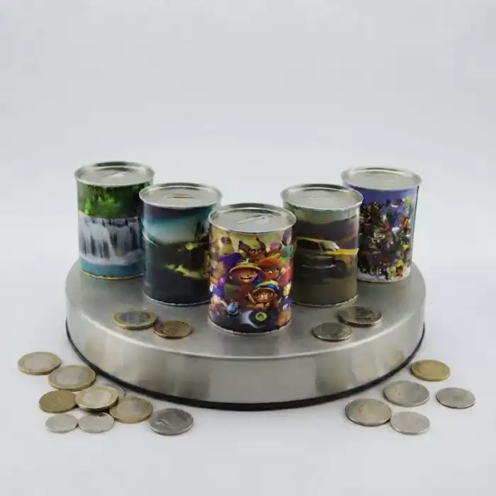 AsilTech Desenli Küçük Boy Metal Kumbara - Silindir Tasarım - Karışık Model