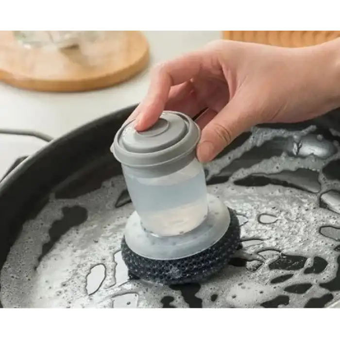 AsilTech Deterjan Hazneli Telli Bulaşık Fırçası