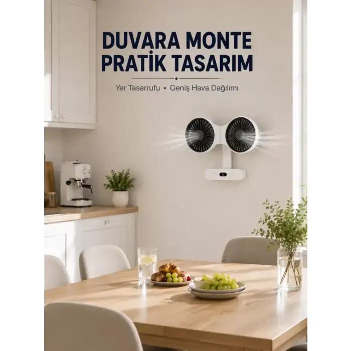 AsilTech Dijital Göstergeli Çift Fan Başlıklı Masa Vantilatörü