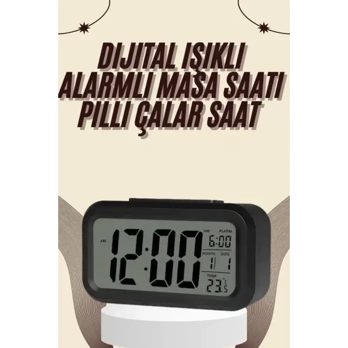 AsilTech Dijital Masa Saati Termometreli Takvim Çalar Saat Led Ekran Pilli