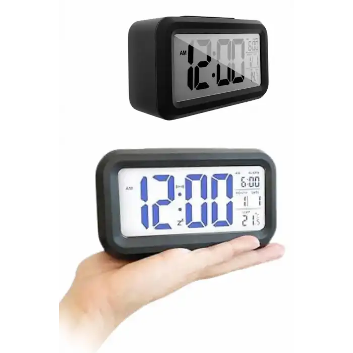 AsilTech Dijital Masa Saati Termometreli Takvim Çalar Saat Led Ekran Pilli