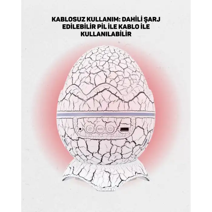 AsilTech Dinozor Yumurtası Galaksi Projektör Gece Lambası 4ü 1 Arada – Bluetooth Hoparlörlü