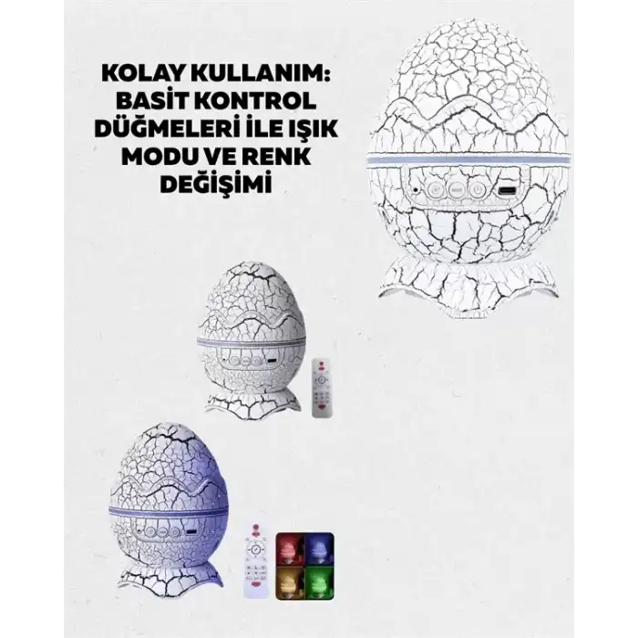AsilTech Dinozor Yumurtası Tasarımlı Projektörlü Gece Lambası