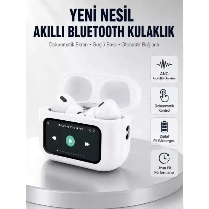 AsilTech Dokunmatik Ekranlı Bluetooth Kulaklık ANC Gürültü Önleme Suya Dayanıklı Yeni Nesil