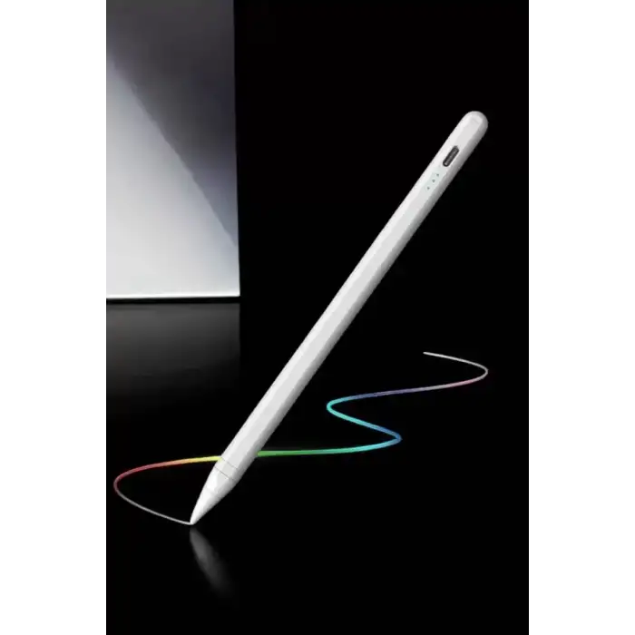 AsilTech Dokunmatik Kalem Beyaz Şarjlı Yedek Uçlu Android ve İOS Uyumlu