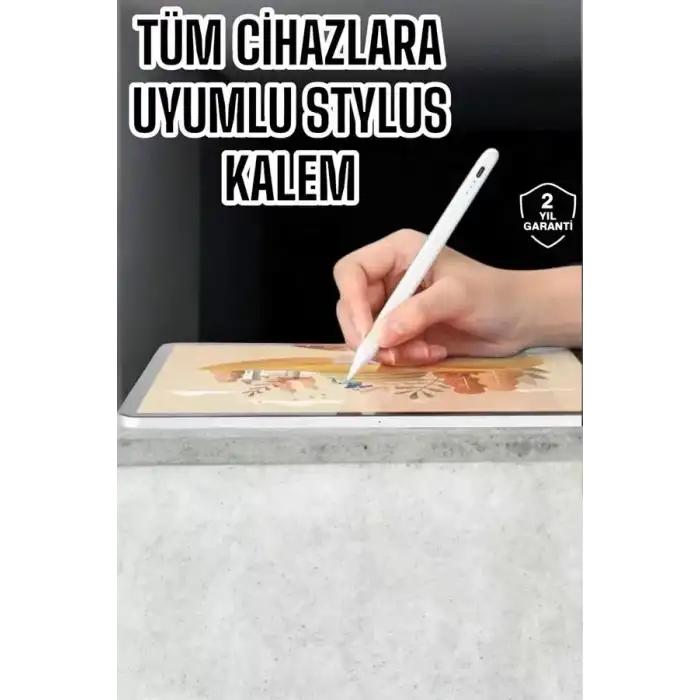 AsilTech Dokunmatik Kalem Beyaz Şarjlı Yedek Uçlu Android ve İOS Uyumlu