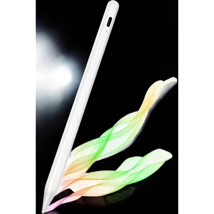 AsilTech Dokunmatik Kalem Beyaz Şarjlı Yedek Uçlu Android ve İOS Uyumlu