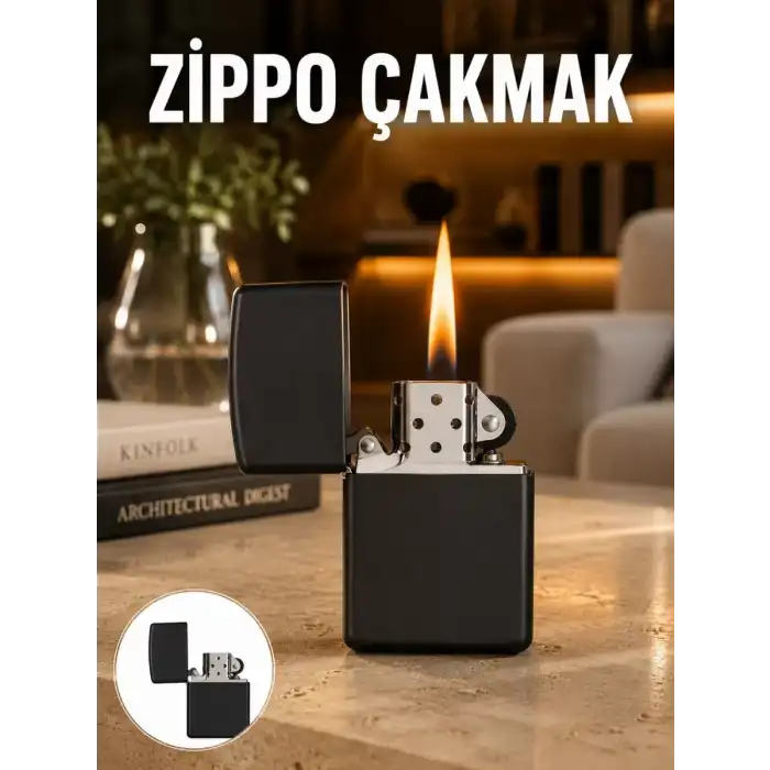 AsilTech Doldurulabilir Siyah Benzinli Çakmak Metalik Yeni Nesil