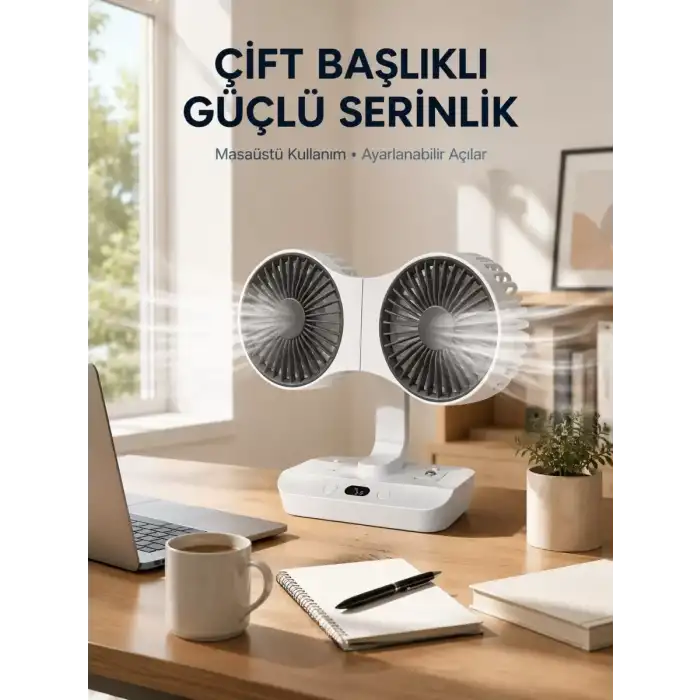 AsilTech Duvara Monte Edilebilen Çift Başlıklı Sessiz Masa Fanı