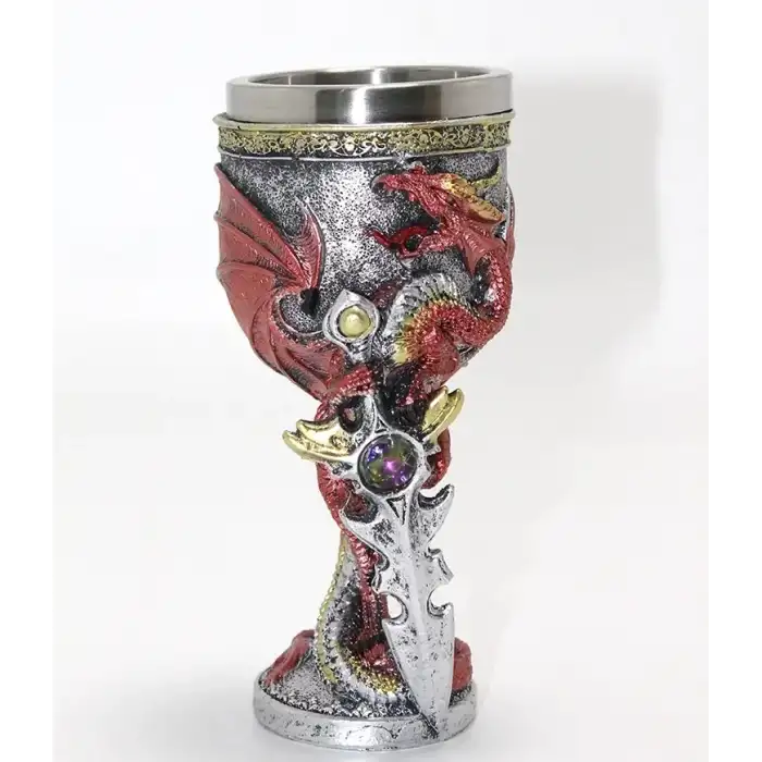 AsilTech Ejderha Ve Kılıç Temalı 3D Kabartmalı Çelik Kadeh Bardak