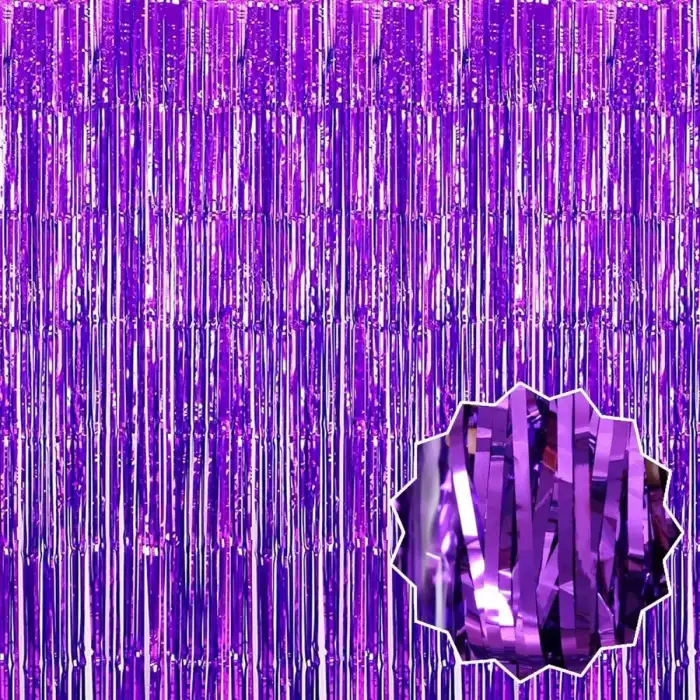 AsilTech Ekstra Metalize Saçaklı Arka Fon Perde Mor