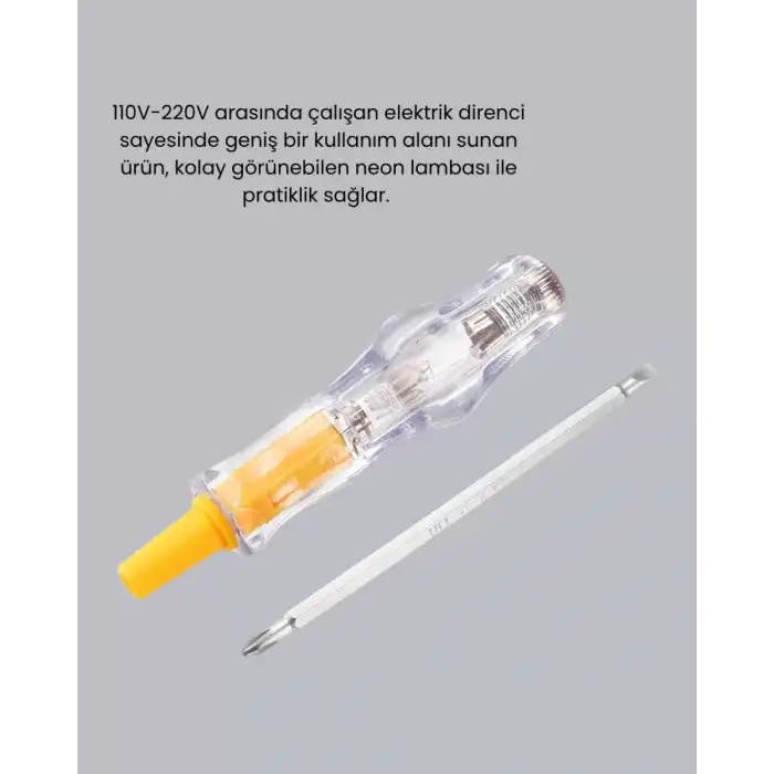 AsilTech Elektrik Test Kalemi Neon Işıklı Nikel Kaplama 110-220V Dirençli
