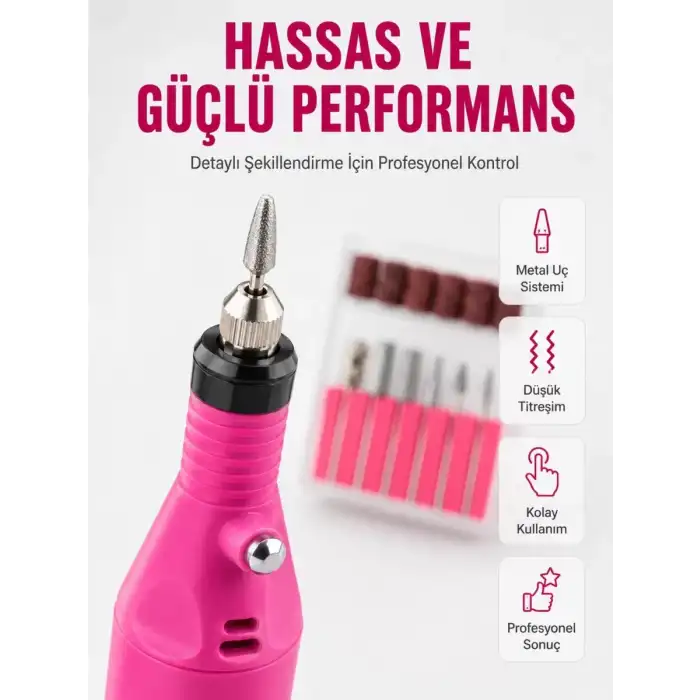 AsilTech Elektrikli Manikür Pedikür Törpü Seti 6 Başlıklı Yeni Nesil