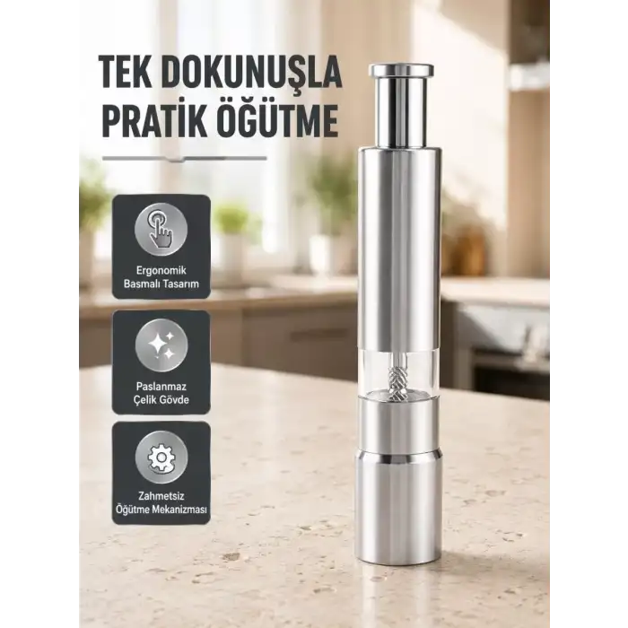 AsilTech Ergonomik Tasarımlı, Nem Geçirmez Kapaklı Baharat Öğütücü
