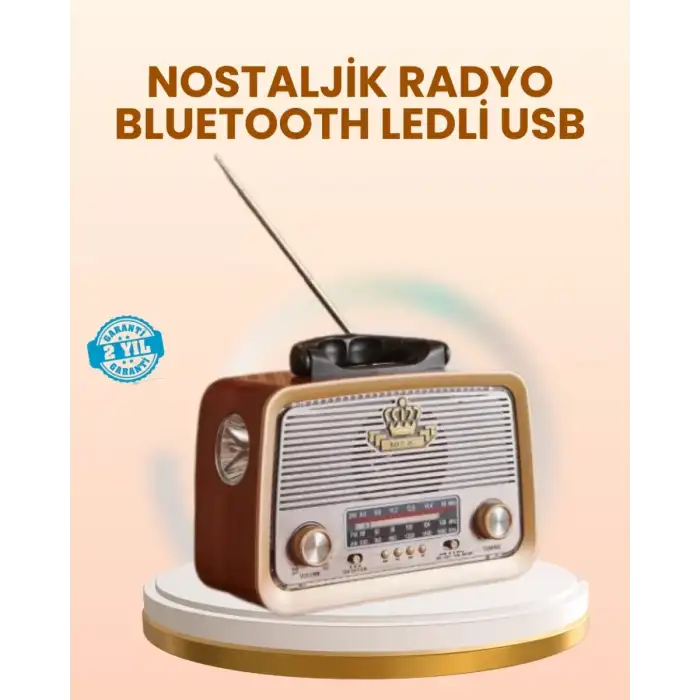 AsilTech Eskitme Tasarımlı Ahşap Bluetooth Radyo LED Aydınlatmalı