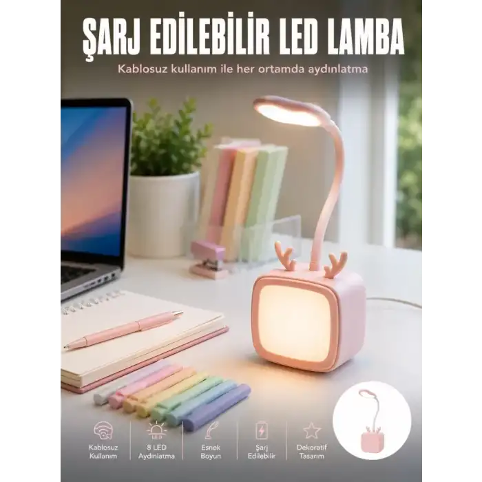 AsilTech Esnek Gövdeli LED Masa Lambası Taşınabilir Gece Aydınlatması