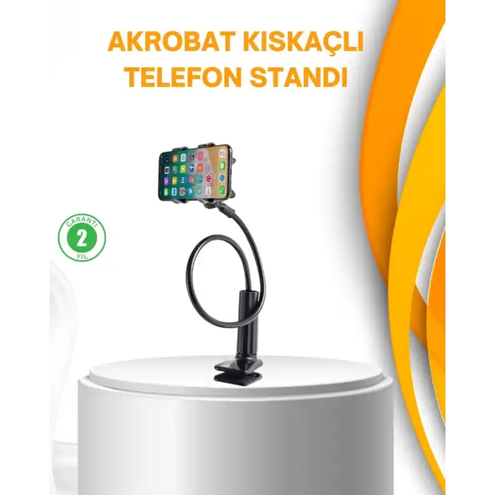 AsilTech Esnek Gövdeli Mandallı Masaüstü Telefon Tutucu