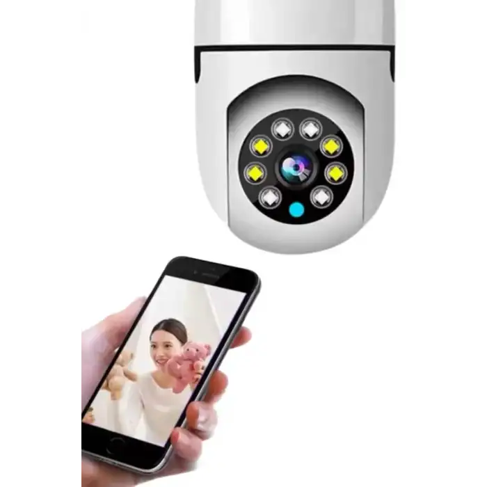 AsilTech Ev Kamerası Wifi Kamerası Gece Görüşlü Akıllı Ampül Kamera