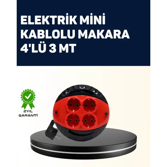 AsilTech Ev ve Ofis İçin 3 Metre Kablolu 4 Priz Makarası