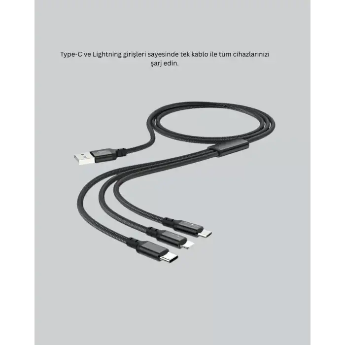 AsilTech Evrensel 3 Başlıklı Şarj Kablosu – iPhone Huawei Samsung İçin