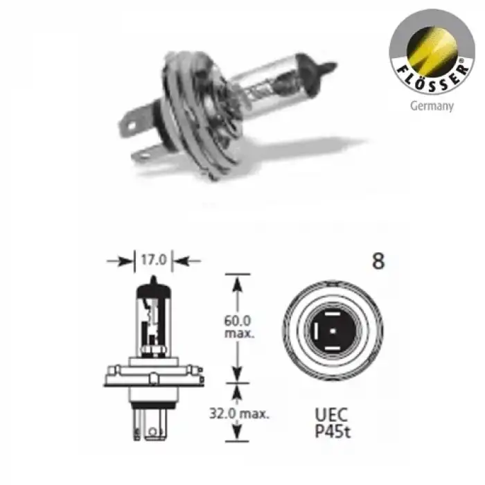 AsilTech Flösher H4 Halojen Far Ampülü 12 Volt 60/55 Watt