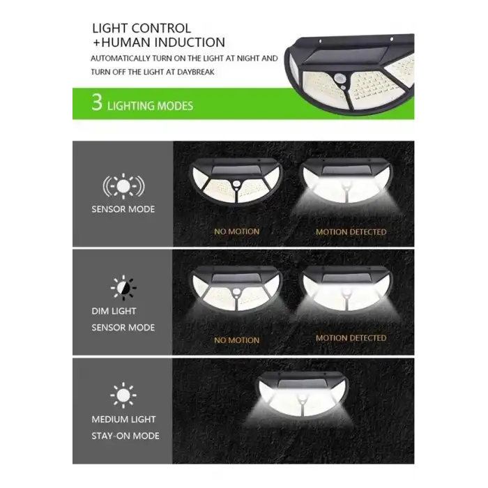AsilTech Fonksiyonel Sensörlü 102 Ledli Solar Bahçe Lambası