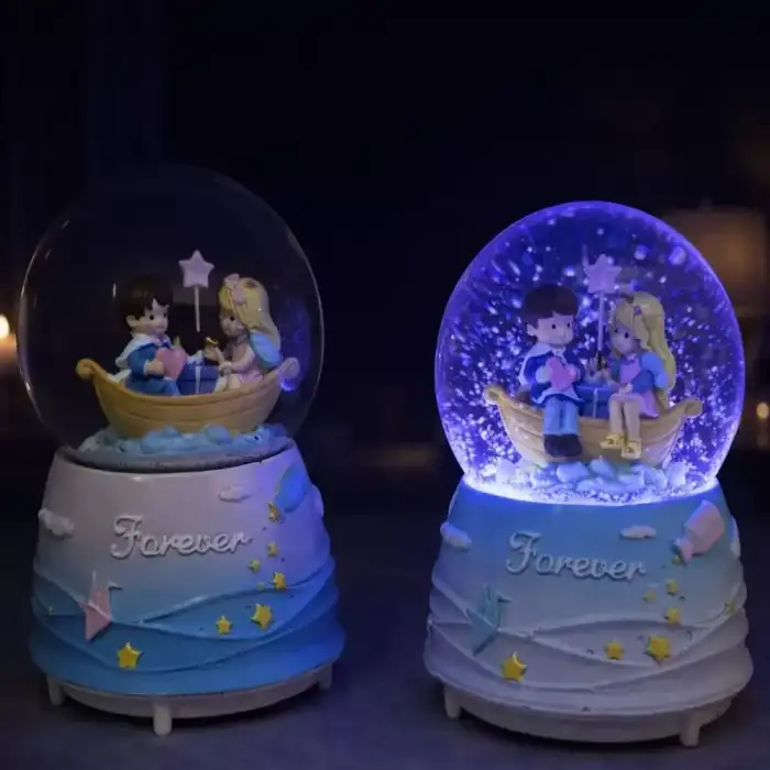 AsilTech Forever Romantik Çift Figürlü Işıklı Otomatik Büyük Boy Kar Küresi