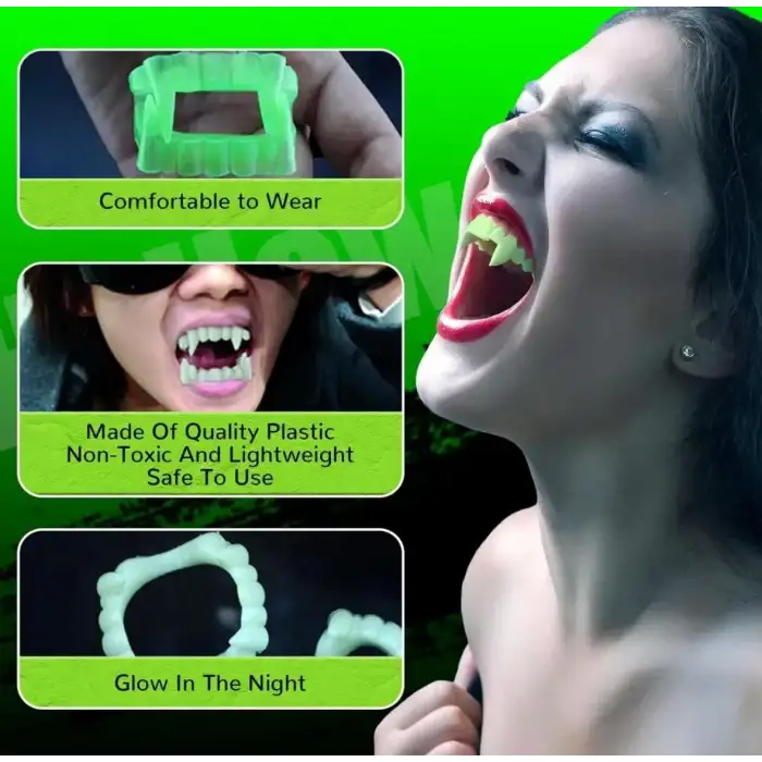 AsilTech Fosforlu Çift Damak Takma Vampir Dişi