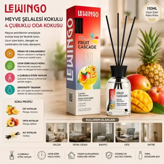 AsilTech Fruit Cascade Bambu Çubuklu Oda Kokusu - 110 ml - Cam Şişe 