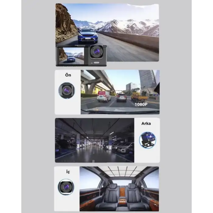 AsilTech Full HD Çift Yönlü Araç Kamerası  Hareket Algılama  Döngüsel Kayıt