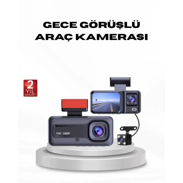 AsilTech Full HD Üç Kameralı Araç Kamerası G-Sensörlü ve Gece Görüşlü