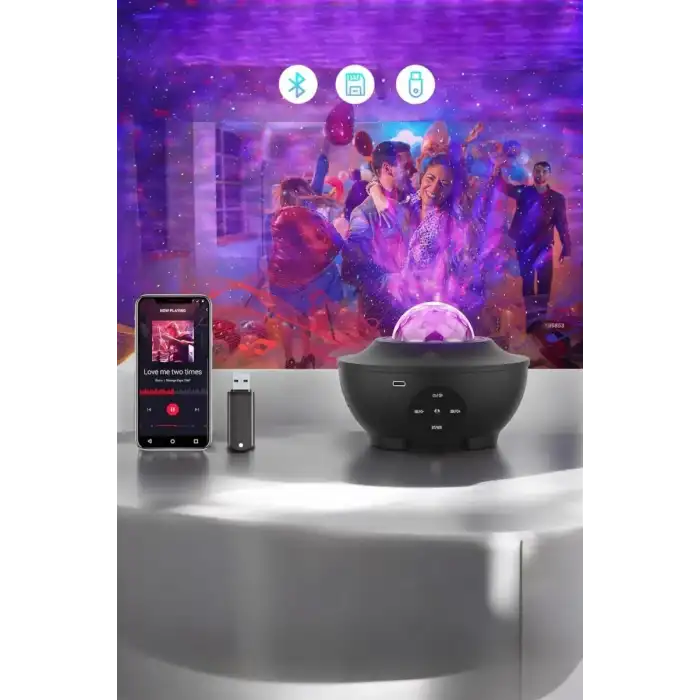 AsilTech Galaxy Efektli LED Gece Lambası Projektörü Bluetooth Bağlantılı