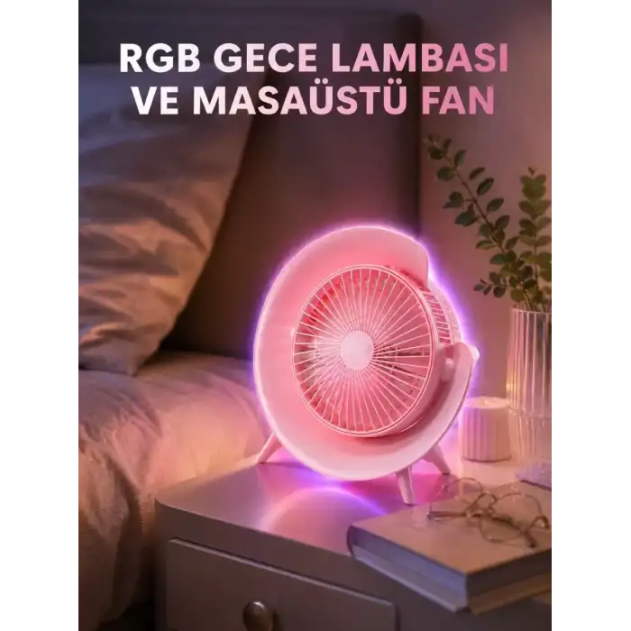 AsilTech Gece Lambalı Renk Değiştiren Masaüstü Fan