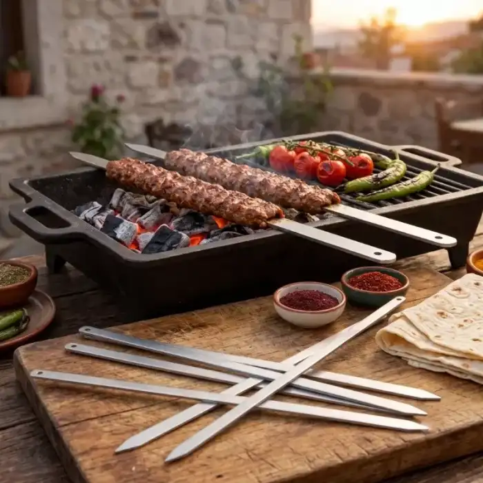 AsilTech Geniş Yassı Metal Adana Kebap Şişi - 50 cm