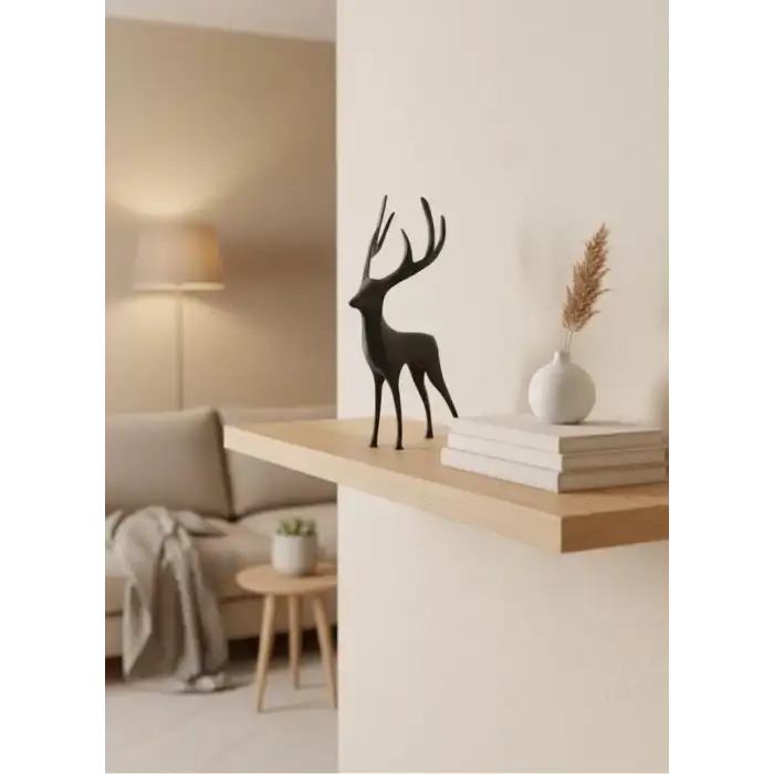 AsilTech Geyik Figürü Gri Modern Salon ve Raf Dekoru